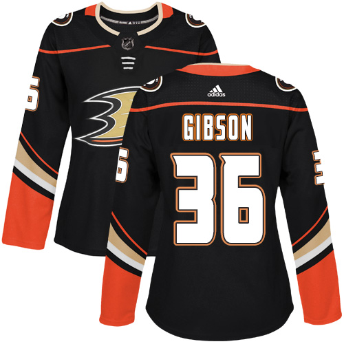 Adidas Ducks #36 John Gibson Black Home Authentic Women's Stitched NHL Jersey