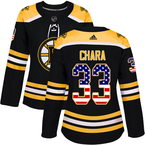 Adidas Bruins #33 Zdeno Chara Black Home Authentic USA Flag Women's Stitched NHL Jersey Adidas Bruins #33 Zdeno Chara Black Home Authentic USA Flag Women's Stitched NHL Jersey