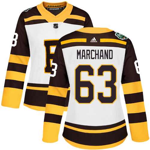Adidas Bruins #63 Brad Marchand White Authentic 2019 Winter Classic Women's Stitched NHL Jersey