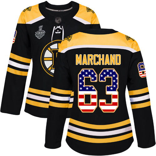 Adidas Bruins #63 Brad Marchand Black Home Authentic USA Flag Stanley Cup Final Bound Women's Stitched NHL Jersey