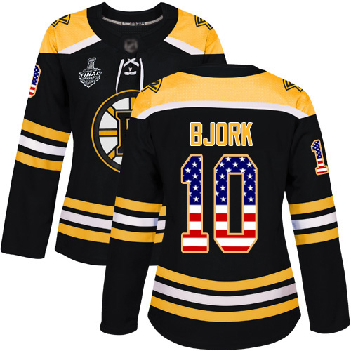 Adidas Bruins #10 Anders Bjork Black Home Authentic USA Flag Stanley Cup Final Bound Women's Stitched NHL Jersey