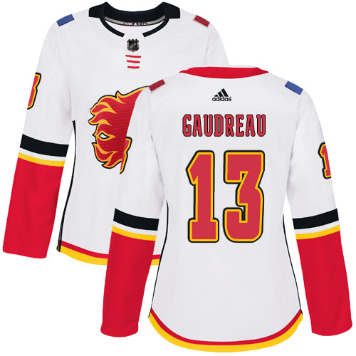 Adidas Flames #13 Johnny Gaudreau White Road Authentic Women's Stitched NHL Jersey