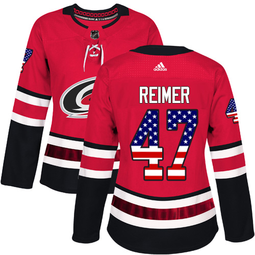 Adidas Hurricanes #47 James Reimer Red Home Authentic USA Flag Women's Stitched NHL Jersey