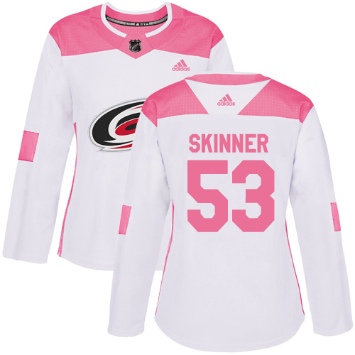 Adidas Hurricanes #53 Jeff Skinner White/Pink Authentic Fashion Women's Stitched NHL Jersey