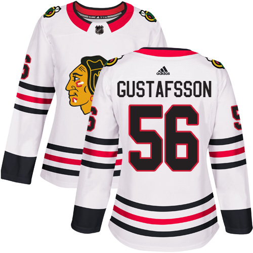 Adidas Blackhawks #56 Erik Gustafsson White Road Authentic Women's Stitched NHL Jersey Adidas Blackhawks #56 Erik Gustafsson White Road Authentic Women's Stitched NHL Jersey
