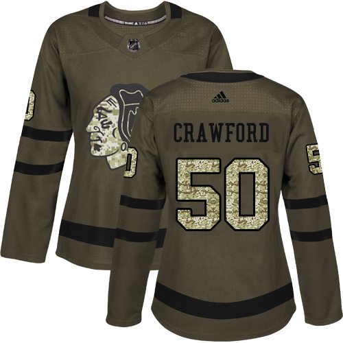 Adidas Blackhawks #50 Corey Crawford Green Salute to Service Women's Stitched NHL Jersey Adidas Blackhawks #50 Corey Crawford Green Salute to Service Women's Stitched NHL Jersey