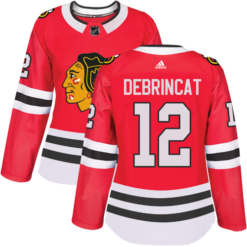Adidas Blackhawks #12 Alex DeBrincat Red Home Authentic Women's Stitched NHL Jersey