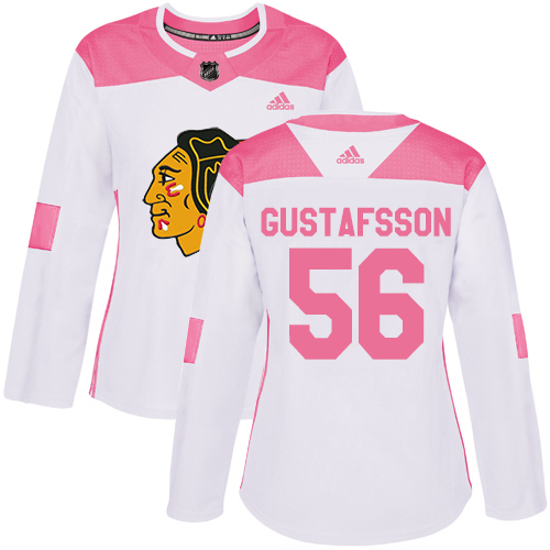 Adidas Blackhawks #56 Erik Gustafsson White/Pink Authentic Fashion Women's Stitched NHL Jersey