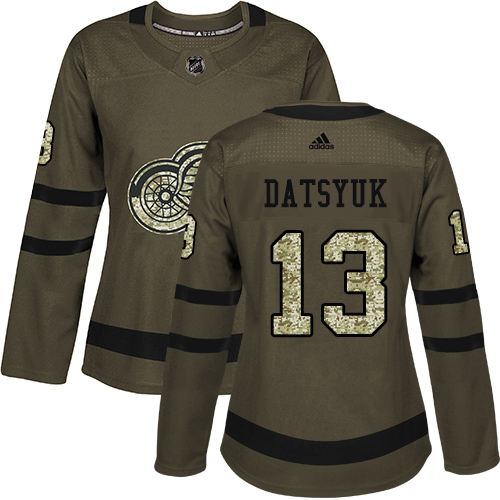 Adidas Red Wings #13 Pavel Datsyuk Green Salute to Service Women's Stitched NHL Jersey