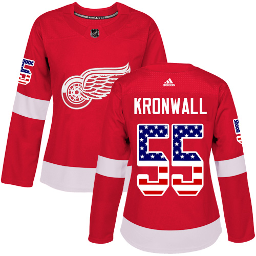 Adidas Red Wings #55 Niklas Kronwall Red Home Authentic USA Flag Women's Stitched NHL Jersey