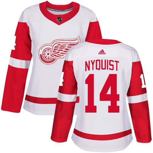 Adidas Red Wings #14 Gustav Nyquist White Road Authentic Women's Stitched NHL Jersey