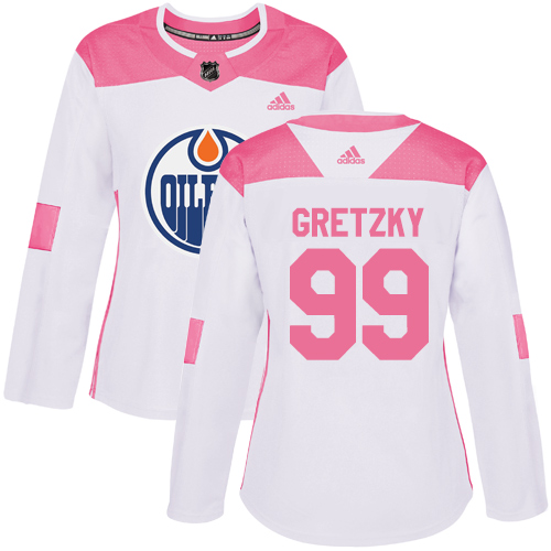 Adidas Oilers #99 Wayne Gretzky White/Pink Authentic Fashion Women's Stitched NHL Jersey