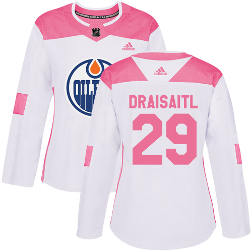 Adidas Oilers #29 Leon Draisaitl White/Pink Authentic Fashion Women's Stitched NHL Jersey