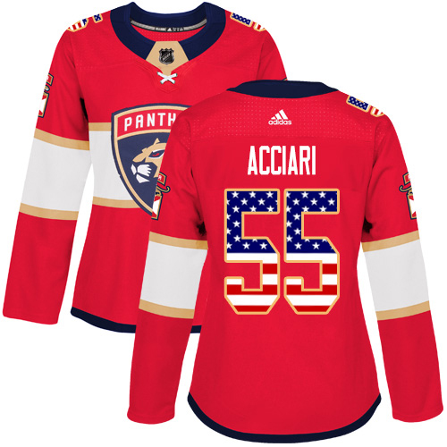 Adidas Panthers #55 Noel Acciari Red Home Authentic USA Flag Women's Stitched NHL Jersey
