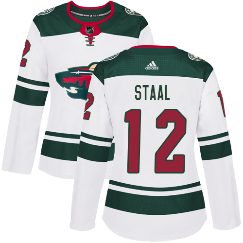 Adidas Wild #12 Eric Staal White Road Authentic Women's Stitched NHL Jersey