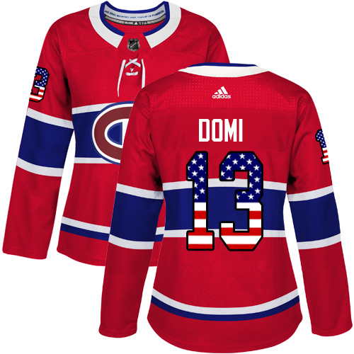 Adidas Canadiens #13 Max Domi Red Home Authentic USA Flag Women's Stitched NHL Jersey Adidas Canadiens #13 Max Domi Red Home Authentic USA Flag Women's Stitched NHL Jersey