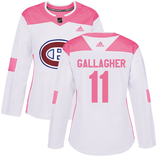 Adidas Canadiens #11 Brendan Gallagher White/Pink Authentic Fashion Women's Stitched NHL Jersey