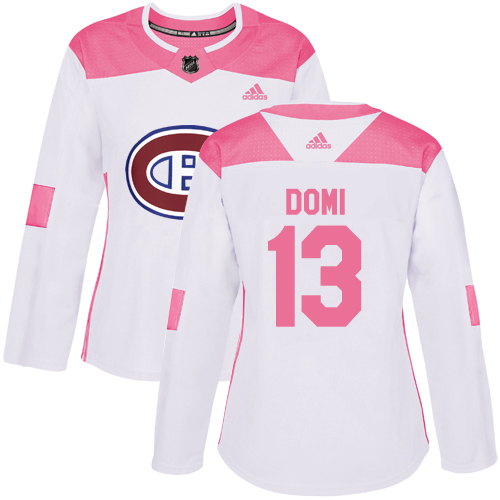 Adidas Canadiens #13 Max Domi White/Pink Authentic Fashion Women's Stitched NHL Jersey