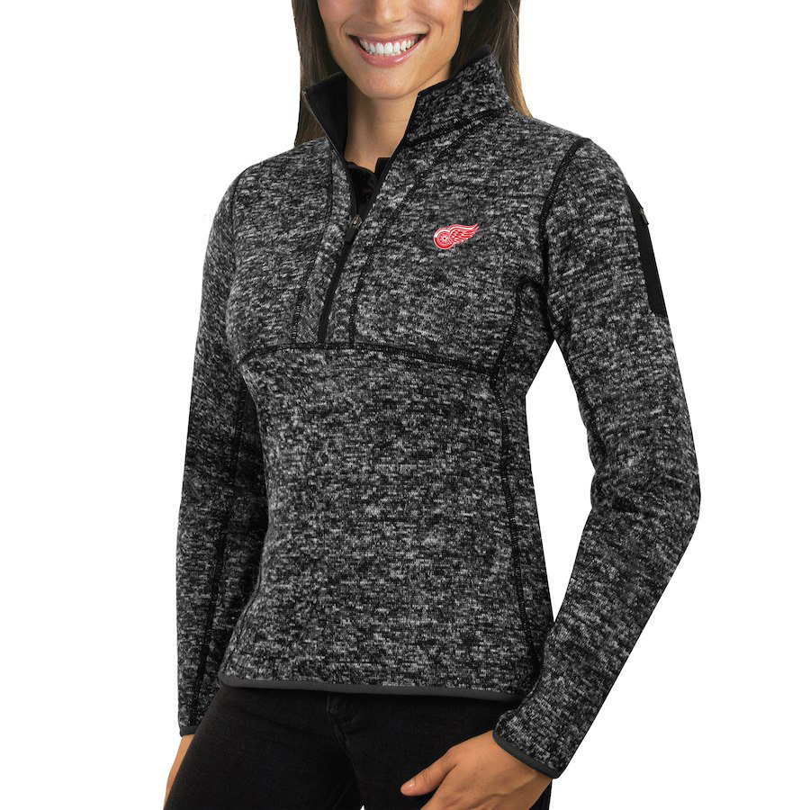 Detroit Red Wings Antigua Women's Fortune 1/2-Zip Pullover Sweater Charcoal Detroit Red Wings Antigua Women's Fortune 1/2-Zip Pullover Sweater Charcoal