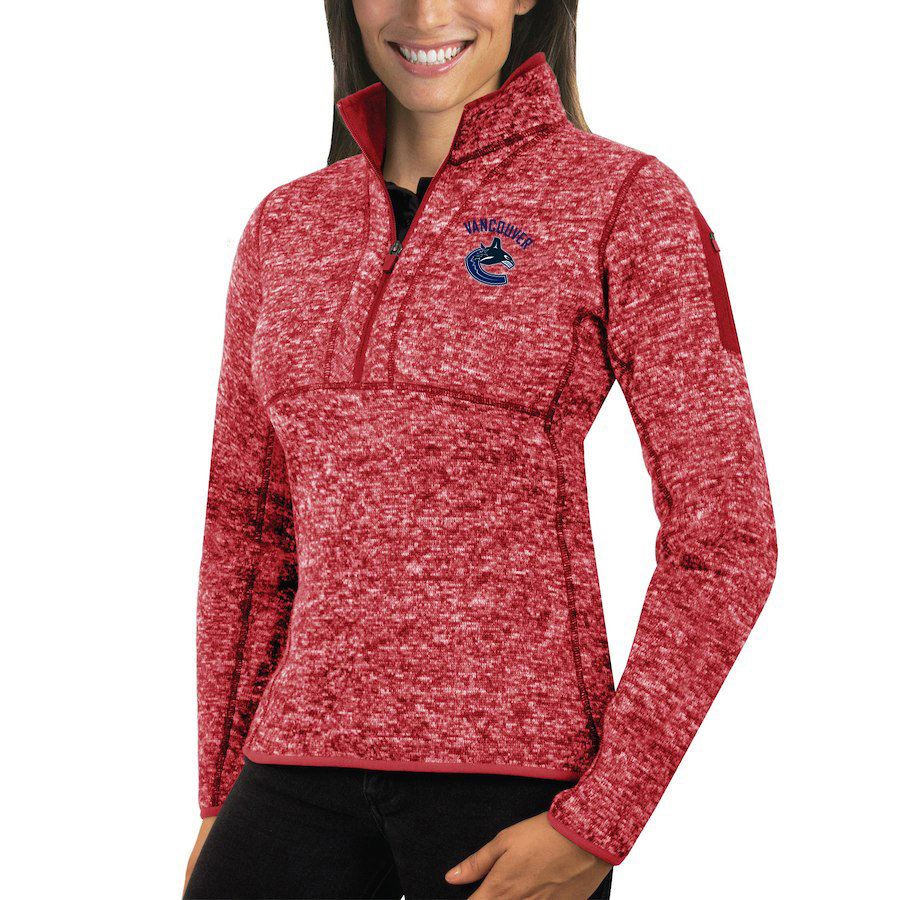 Vancouver Canucks Antigua Women's Fortune 1/2-Zip Pullover Sweater Red