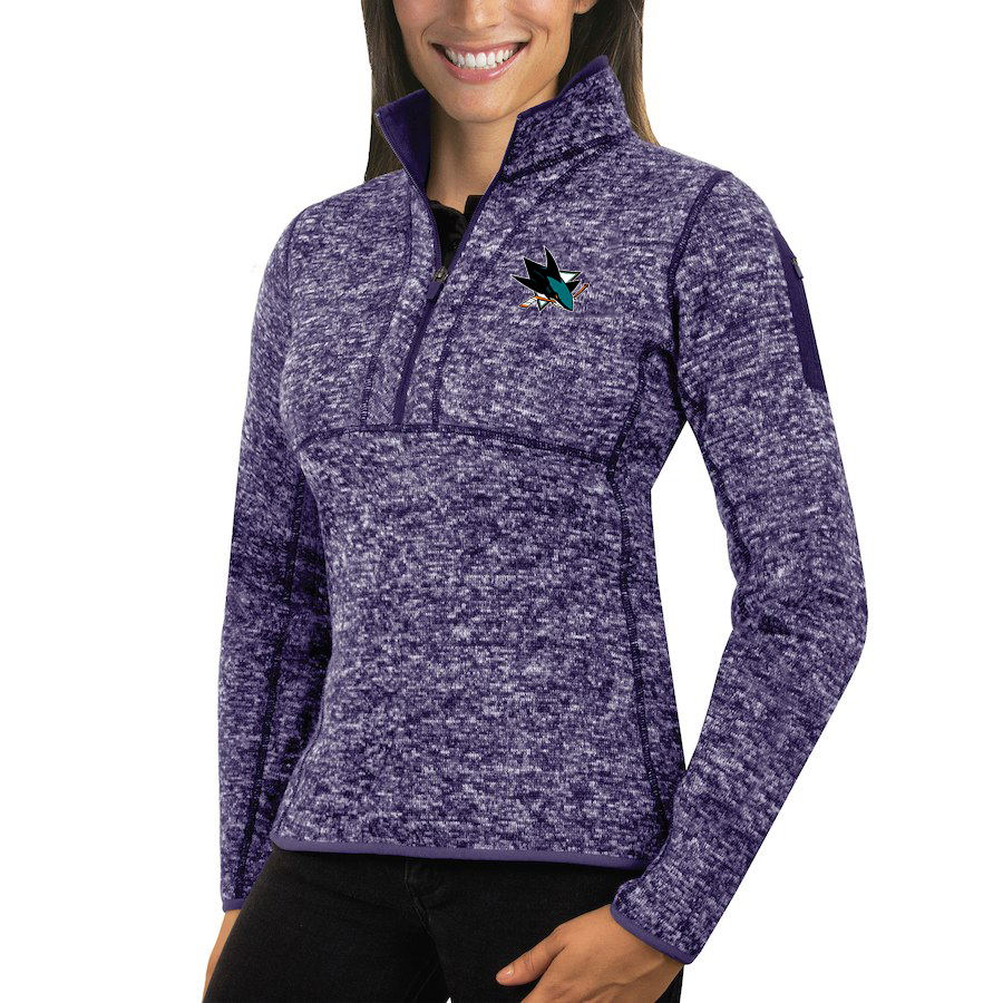 San Jose Sharks Antigua Women's Fortune 1/2-Zip Pullover Sweater Purple