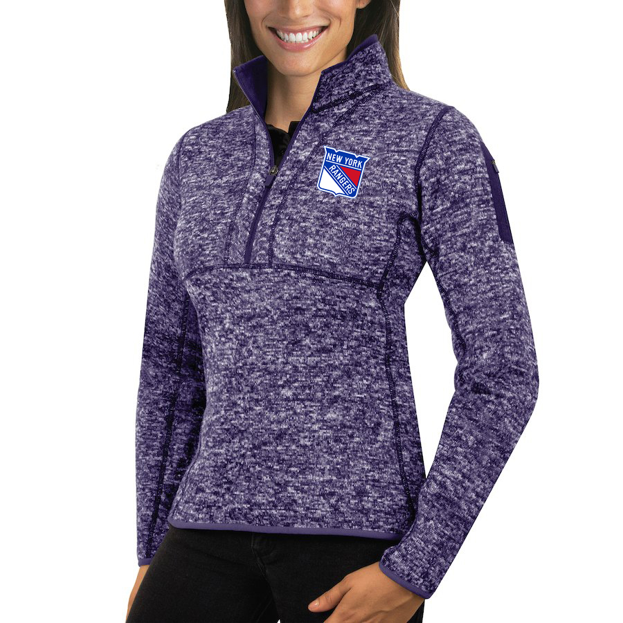 New York Rangers Antigua Women's Fortune 1/2-Zip Pullover Sweater Purple