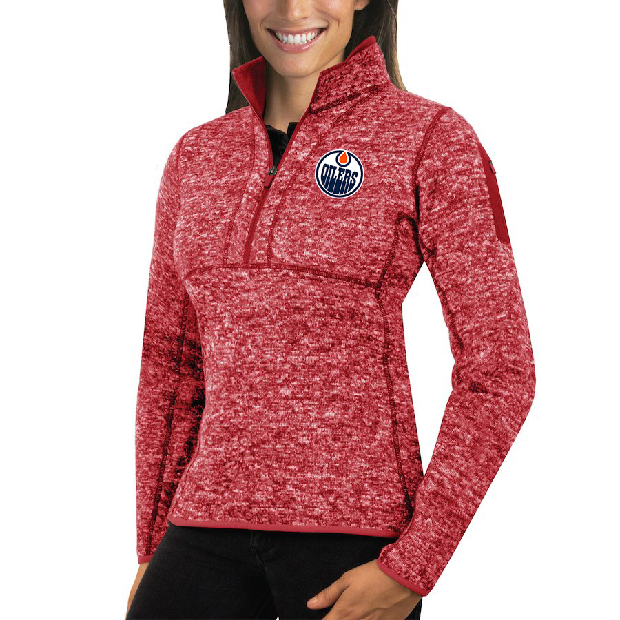 Edmonton Oilers Antigua Women's Fortune 1/2-Zip Pullover Sweater Red Edmonton Oilers Antigua Women's Fortune 1/2-Zip Pullover Sweater Red
