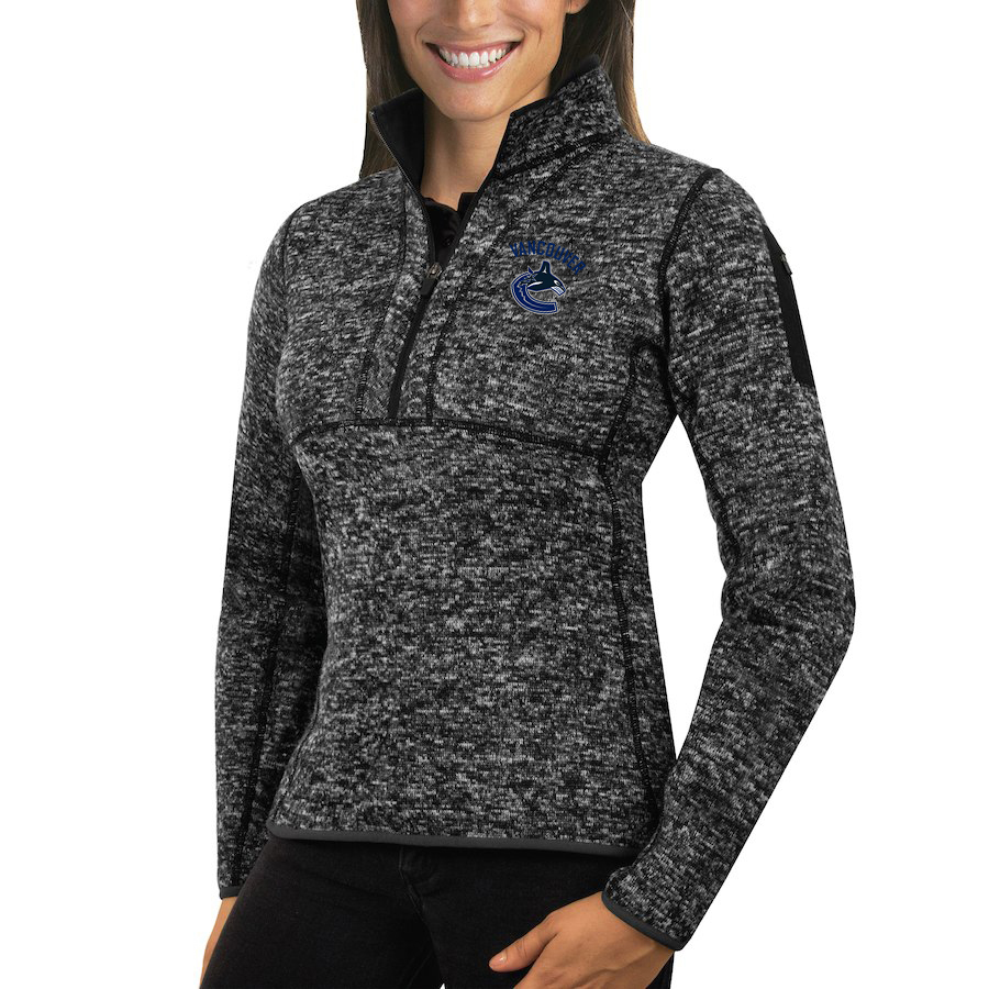 Vancouver Canucks Antigua Women's Fortune 1/2-Zip Pullover Sweater Charcoal