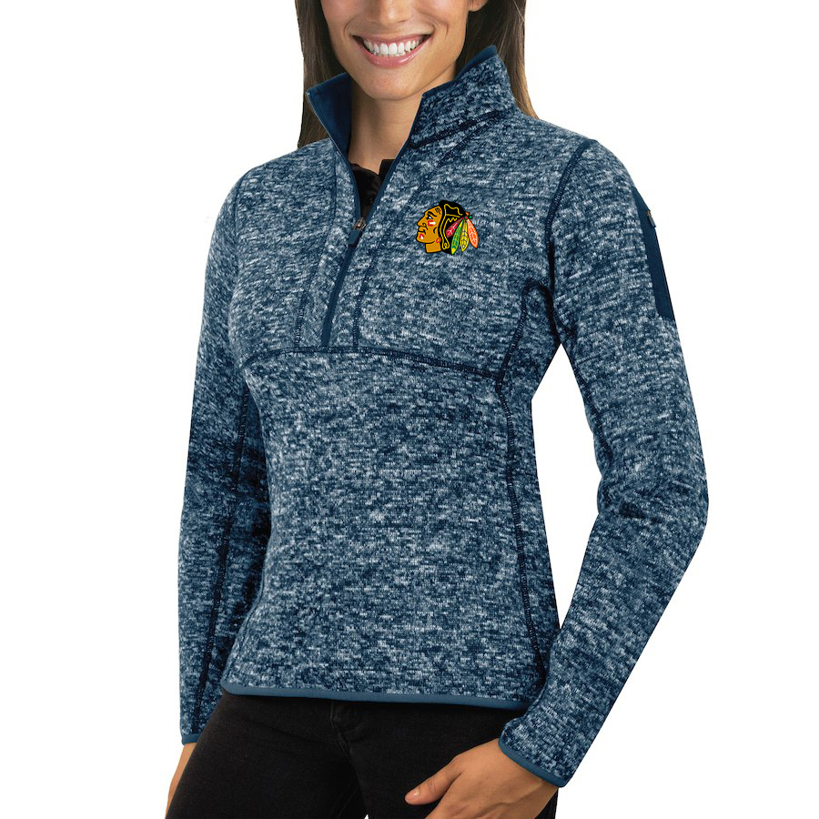 Chicago Blackhawks Antigua Women's Fortune 1/2-Zip Pullover Sweater Royal