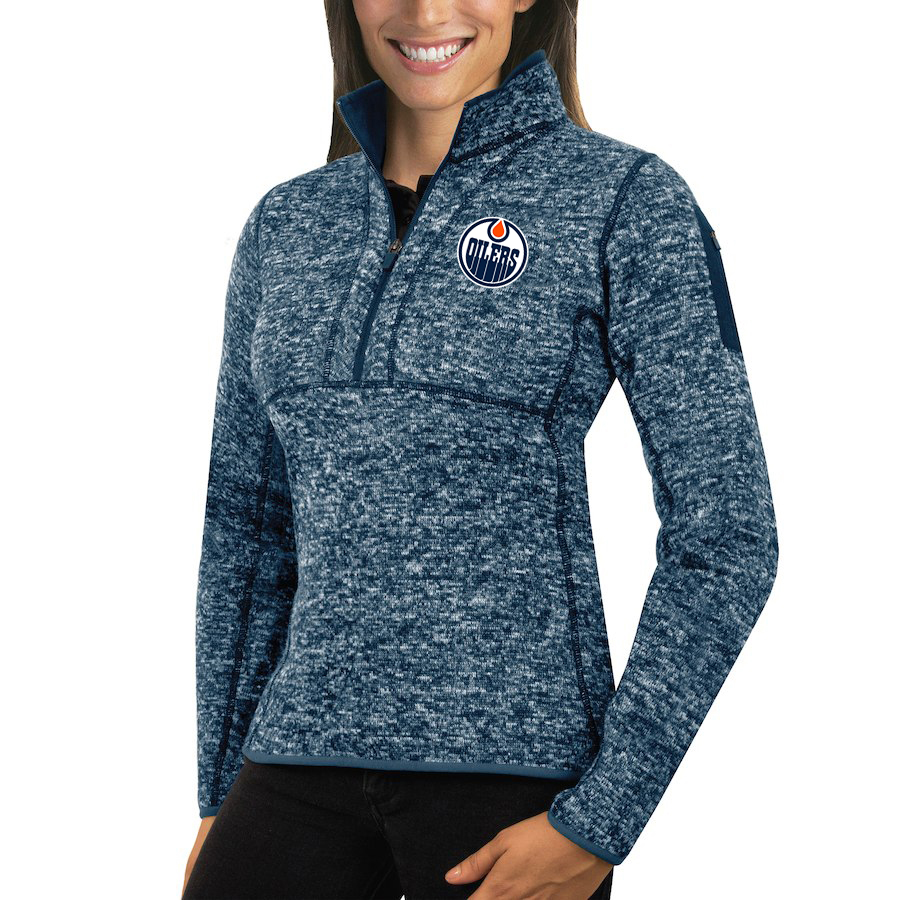 Edmonton Oilers Antigua Women's Fortune 1/2-Zip Pullover Sweater Royal Edmonton Oilers Antigua Women's Fortune 1/2-Zip Pullover Sweater Royal