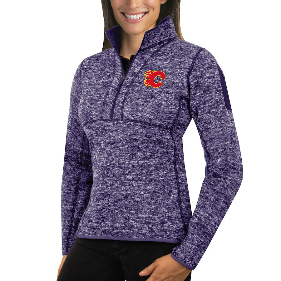 Calgary Flames Antigua Women's Fortune 1/2-Zip Pullover Sweater Purple Calgary Flames Antigua Women's Fortune 1/2-Zip Pullover Sweater Purple