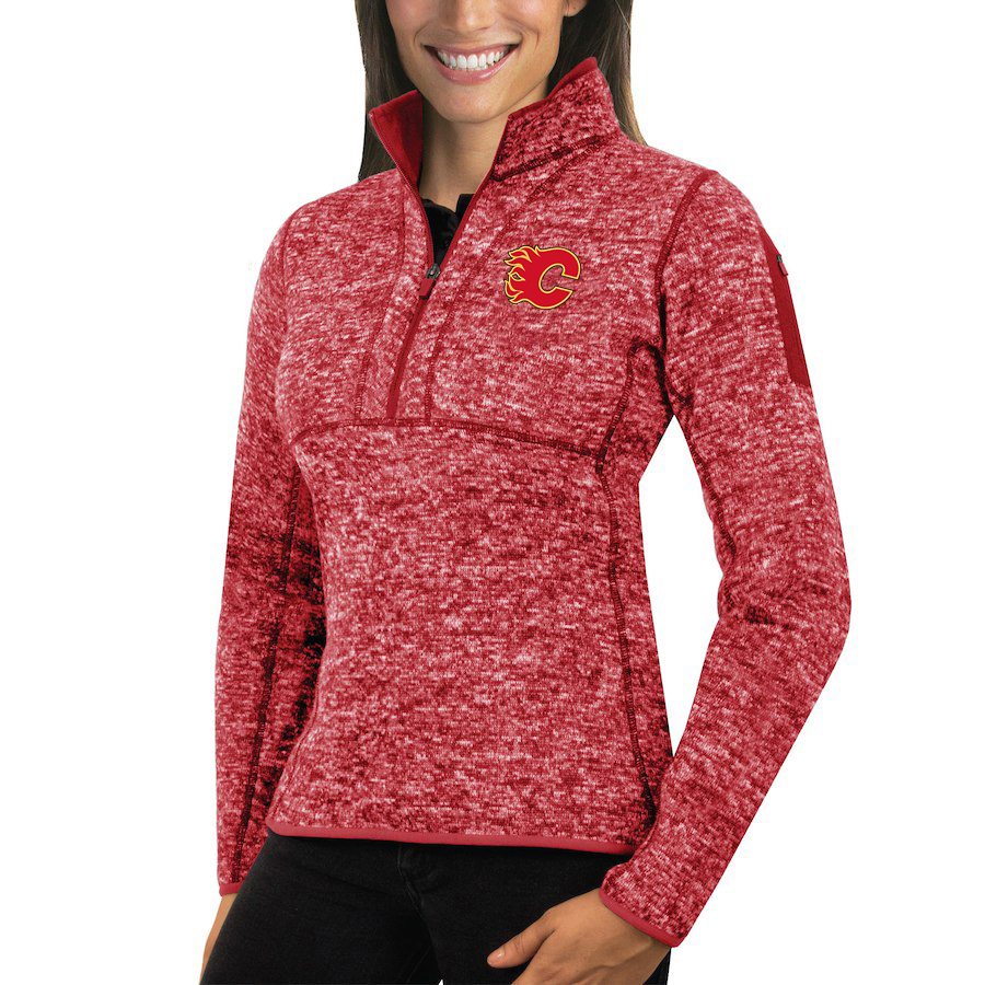 Calgary Flames Antigua Women's Fortune 1/2-Zip Pullover Sweater Red Calgary Flames Antigua Women's Fortune 1/2-Zip Pullover Sweater Red