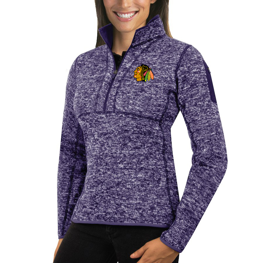 Chicago Blackhawks Antigua Women's Fortune 1/2-Zip Pullover Sweater Purple