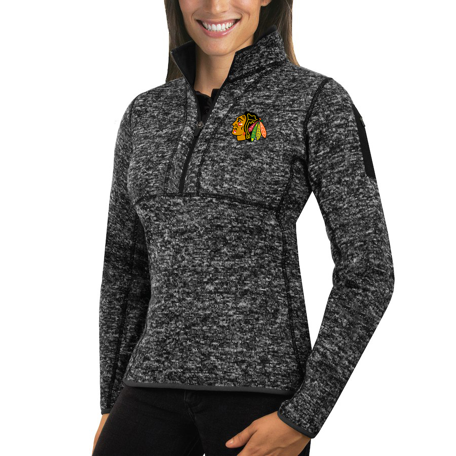 Chicago Blackhawks Antigua Women's Fortune 1/2-Zip Pullover Sweater Charcoal