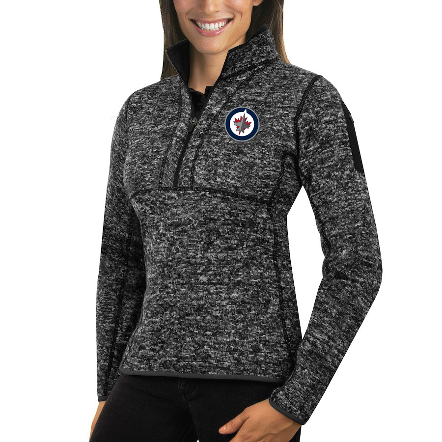 Winnipeg Jets Antigua Women's Fortune 1/2-Zip Pullover Sweater Charcoal