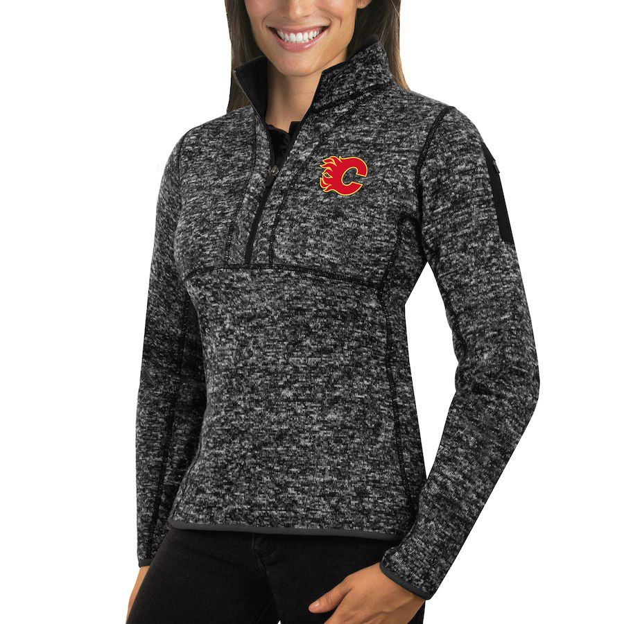 Calgary Flames Antigua Women's Fortune 1/2-Zip Pullover Sweater Charcoal Calgary Flames Antigua Women's Fortune 1/2-Zip Pullover Sweater Charcoal