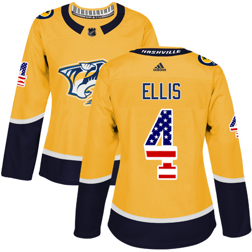 Adidas Predators #4 Ryan Ellis Yellow Home Authentic USA Flag Women's Stitched NHL Jersey Adidas Predators #4 Ryan Ellis Yellow Home Authentic USA Flag Women's Stitched NHL Jersey