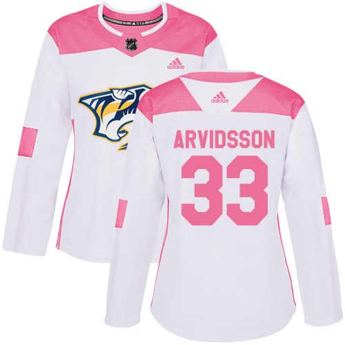 Adidas Predators #33 Viktor Arvidsson White/Pink Authentic Fashion Women's Stitched NHL Jersey