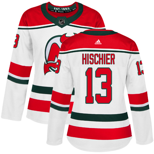 Adidas Devils #13 Nico Hischier White Alternate Authentic Women's Stitched NHL Jersey