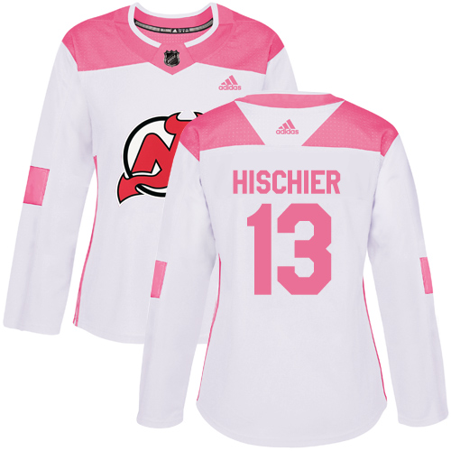 Adidas Devils #13 Nico Hischier White/Pink Authentic Fashion Women's Stitched NHL Jersey