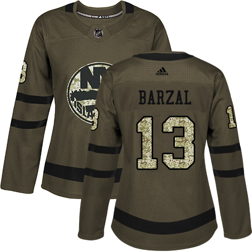 Adidas Islanders #13 Mathew Barzal Green Salute to Service Women's Stitched NHL Jersey