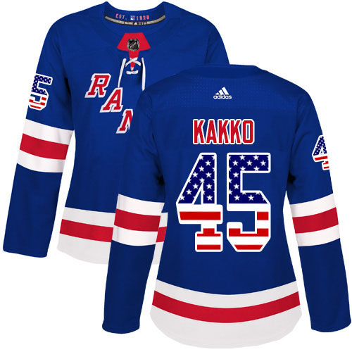 Adidas Rangers #45 Kappo Kakko Royal Blue Home Authentic USA Flag Women's Stitched NHL Jersey