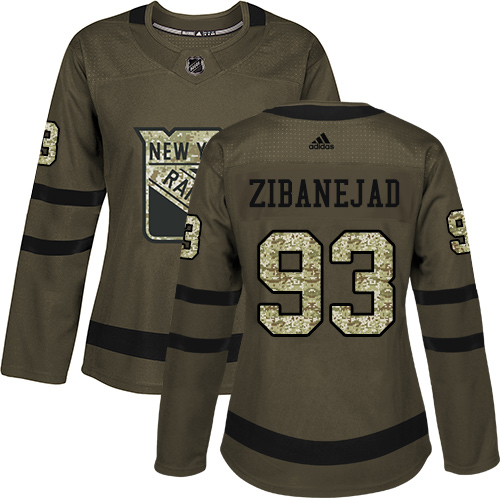 Adidas Rangers #93 Mika Zibanejad Green Salute to Service Women's Stitched NHL Jersey