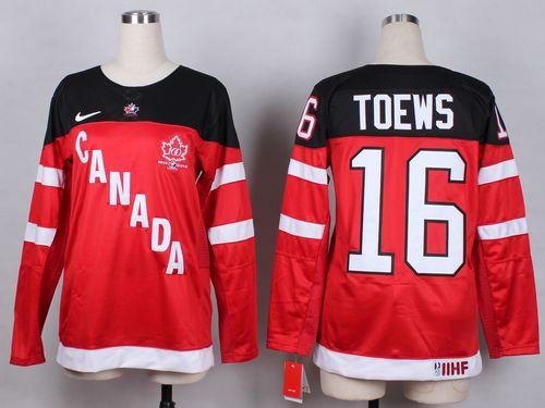 Team Canada #16 Jonathan Toews Red 100th Anniversary Women's Stitched NHL Jersey
