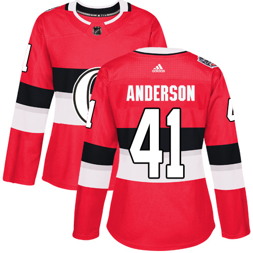 Adidas Senators #41 Craig Anderson Red Authentic 2017 100 Classic Women's Stitched NHL Jersey