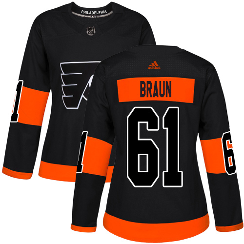 Adidas Flyers #61 Justin Braun Black Alternate Authentic Women's Stitched NHL Jersey