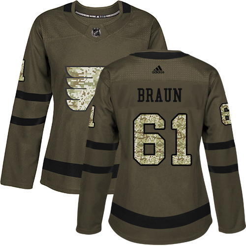 Adidas Flyers #61 Justin Braun Green Salute to Service Women's Stitched NHL Jersey