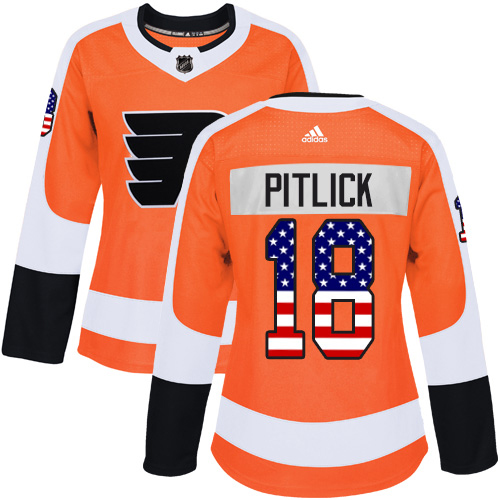 Adidas Flyers #18 Tyler Pitlick Orange Home Authentic USA Flag Women's Stitched NHL Jersey