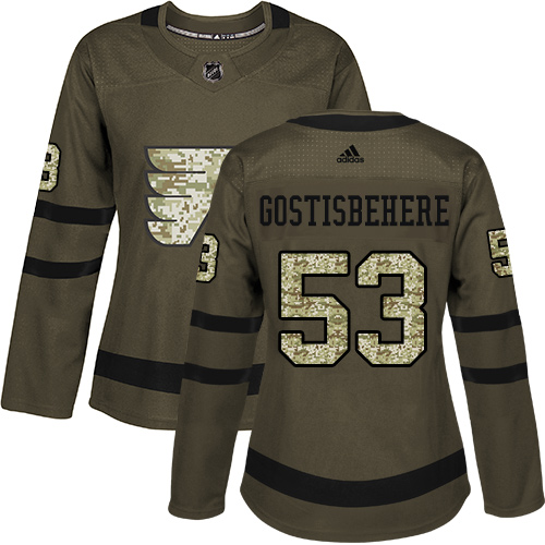 Adidas Flyers #53 Shayne Gostisbehere Green Salute to Service Women's Stitched NHL Jersey Adidas Flyers #53 Shayne Gostisbehere Green Salute to Service Women's Stitched NHL Jersey
