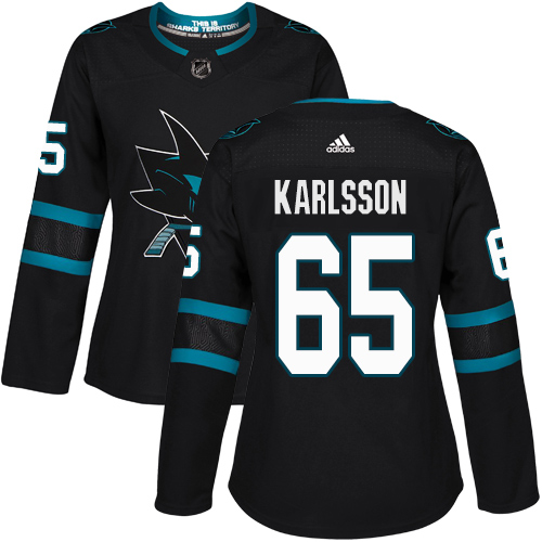 Adidas Sharks #65 Erik Karlsson Black Alternate Authentic Women's Stitched NHL Jersey